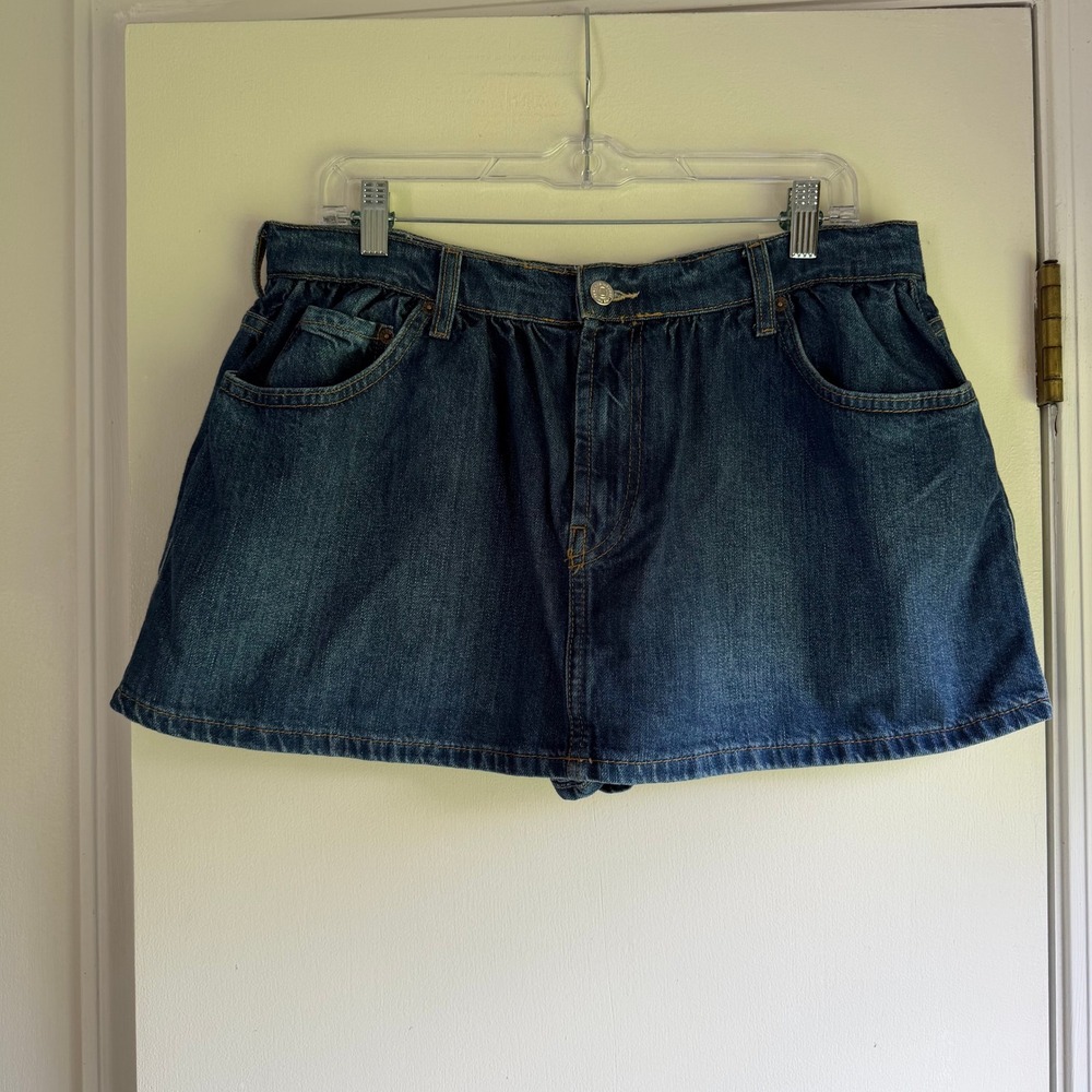 We The Free Demi Denim Skort Blue Dark Wash Cotton Mini Skirt Shorts Size 31